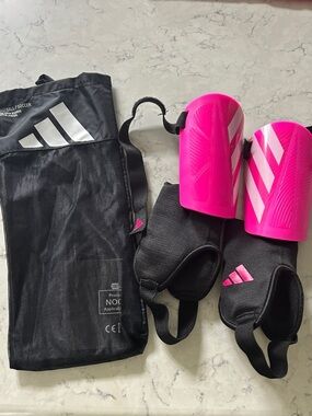 adidas Hot Pink and Black Soccer Shin Guards with Sleeves